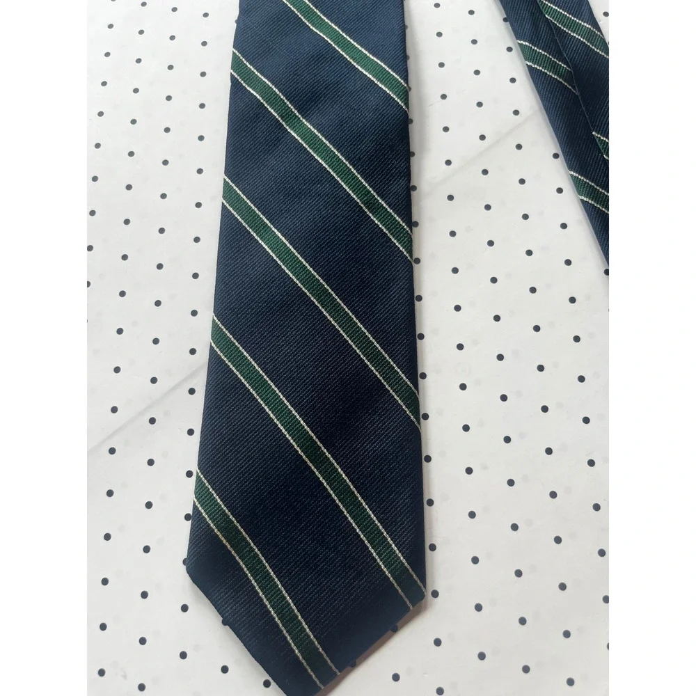 Modern West Allis Mens Vintage Navy Blue Green Striped Rep Silk Blend Necktie